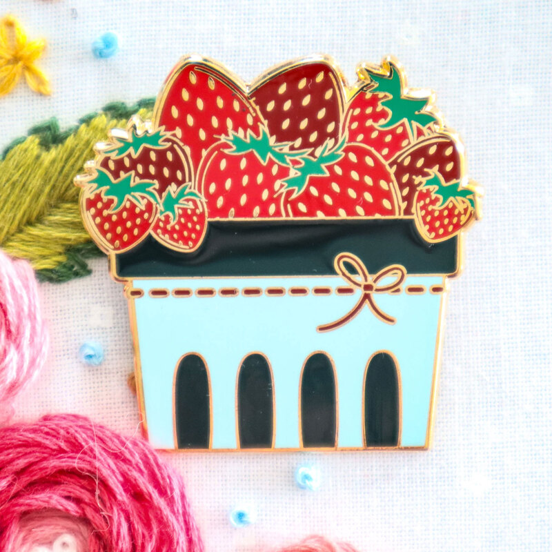 The Strawberry Basket needle miner displayed on a hand embroidery project.