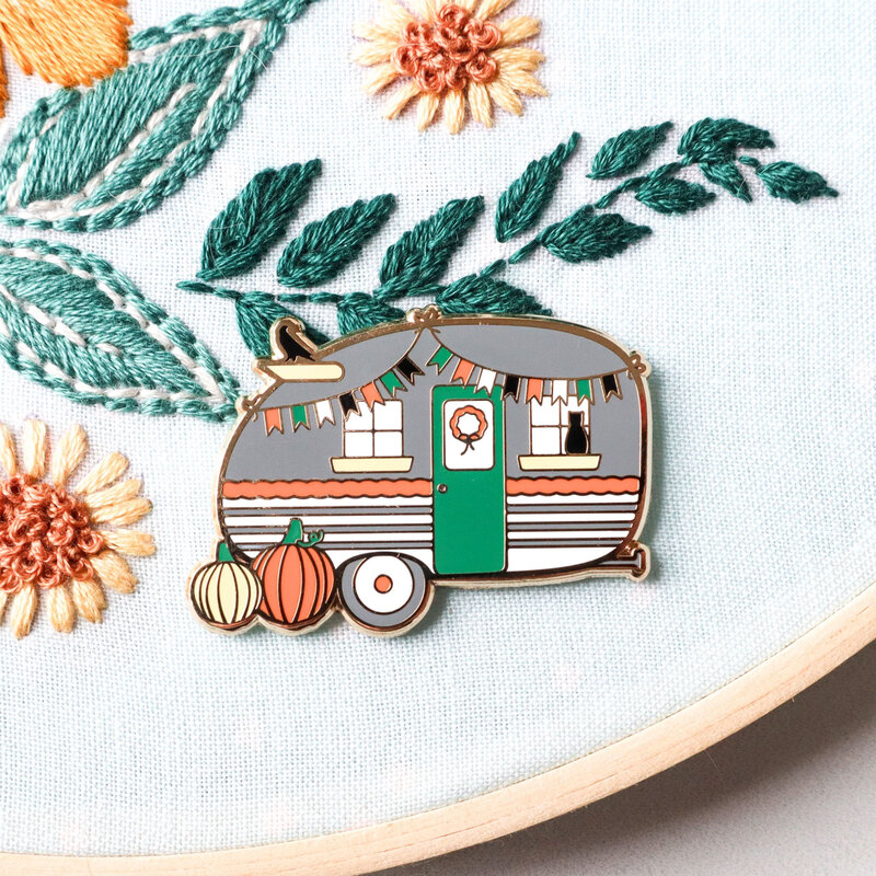 The Haunted Camper needle miner displayed on a hand embroidery project.