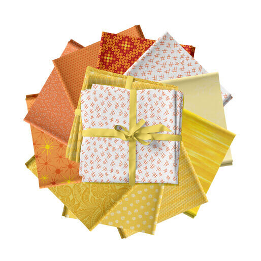 The color elements orange/yellow fat quarter bundle isolated on a white background. 