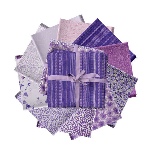 The color elements purple fat quarter bundle isolated on a white background. 