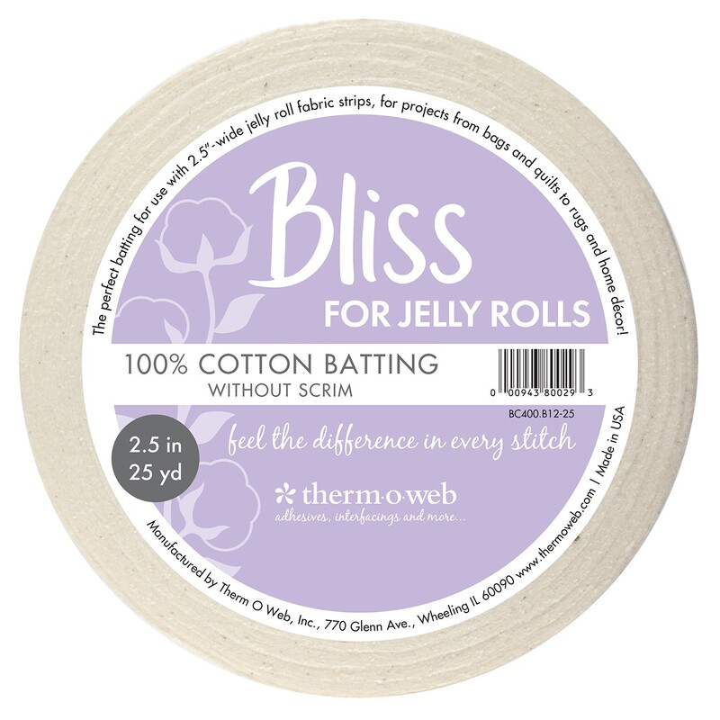 Therm O Web Bliss 100% Cotton Batting 2.5" Strips - 25yds - For Jelly Roll Rugs