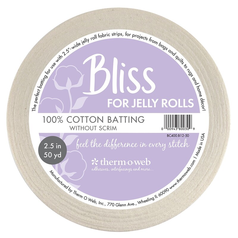 Therm O Web Bliss 100% Cotton Batting 2.5" Strips - 50yds - For Jelly Roll Rugs