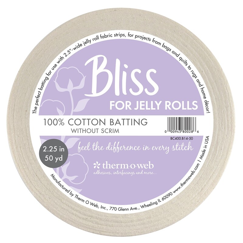 Therm O Web Bliss 100% Cotton Batting 2.25" Strips - 50yds - For Jelly Roll Rugs