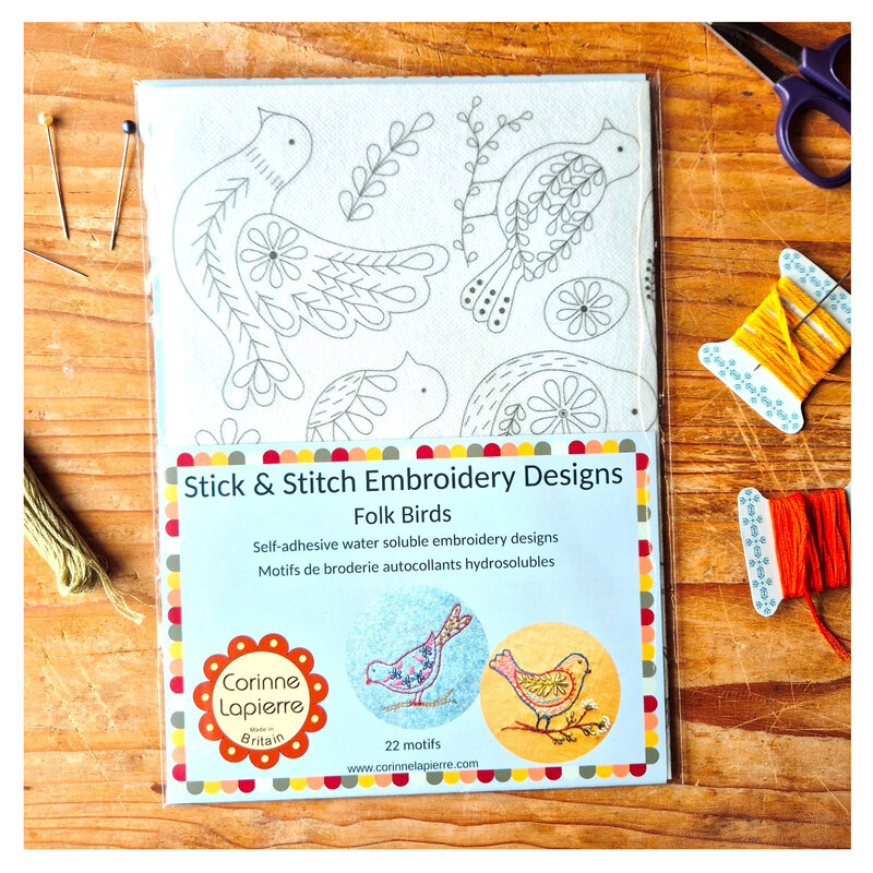 The front of the folk birds stick and stitch embroidery designs transfer sheets. 