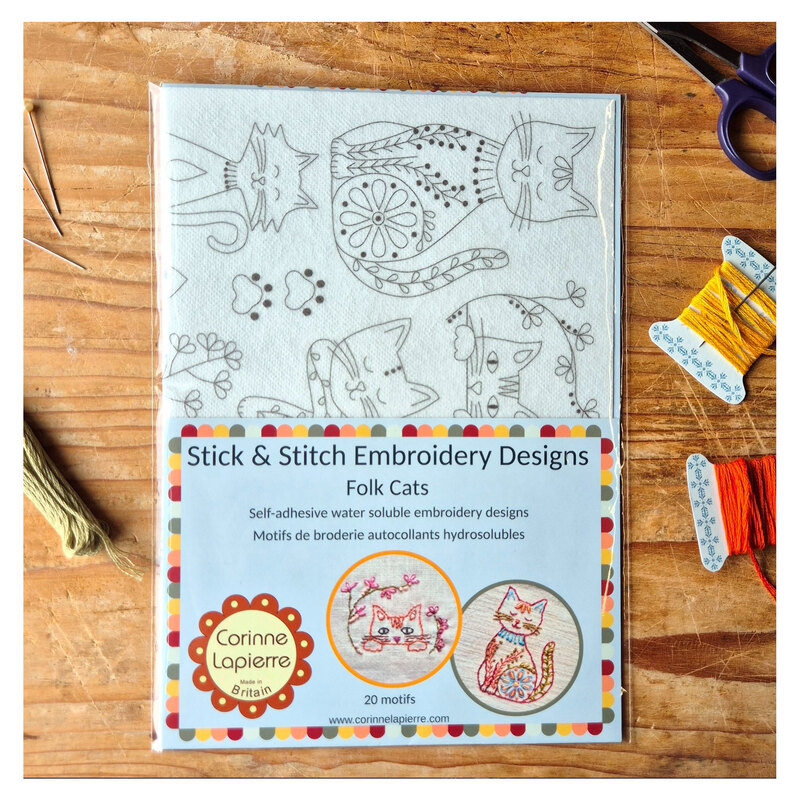 The front of the folk Cats stick and stitch embroidery designs transfer sheets. 
