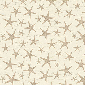 Cream textured fabric with scattered tan starfish.