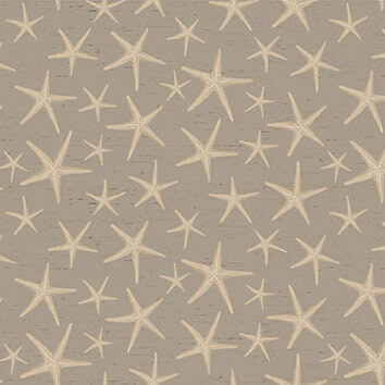 Taupe textured fabric featuring with tan starfish.