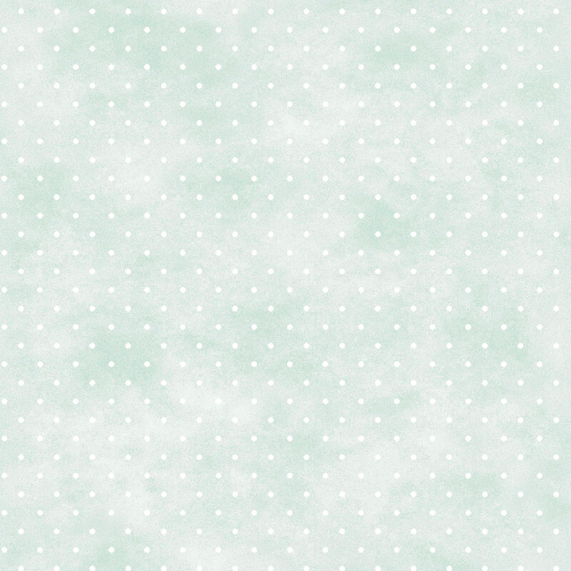Mottled ice blue fabric with small white polka dot pattern.