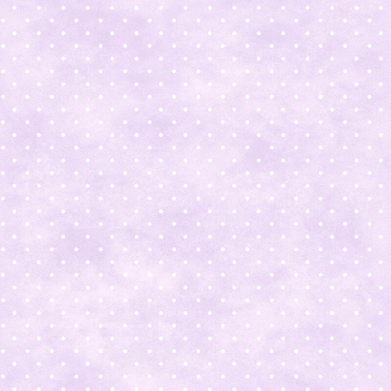 Mottled lavender and lilac fabric with small white polka dot pattern.