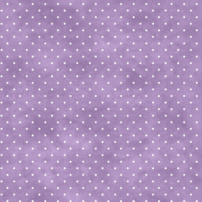 Mottled soft purple fabric with small white polka dot pattern.