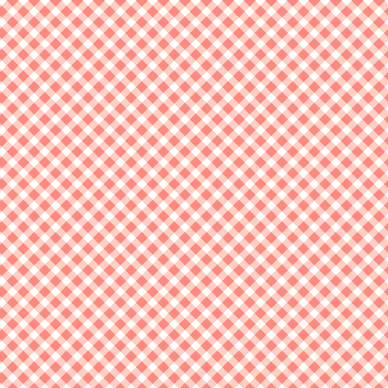 White fabric with a coral gingham pattern.