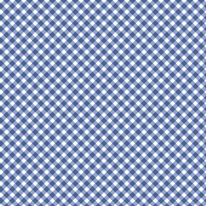 White fabric with a navy gingham pattern.