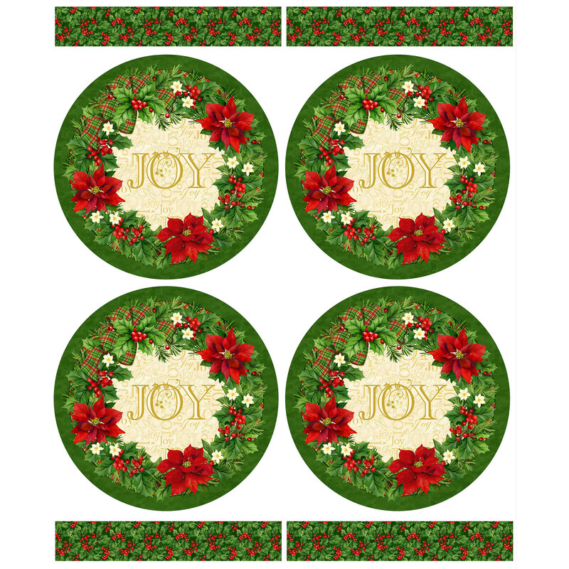 Canvas panel with a placemat design decorated with holly and the word "JOY", and other festive Christmas motifs.