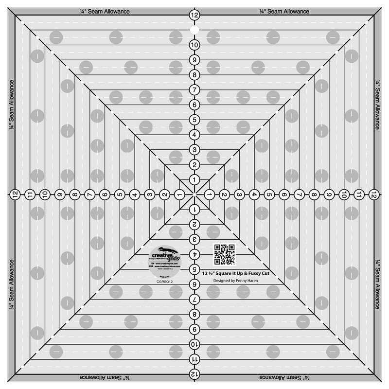 Creative Grids 12.5" Square It Up & Fussy Cut Ruler #CGRSQ12 isolated on a white background.