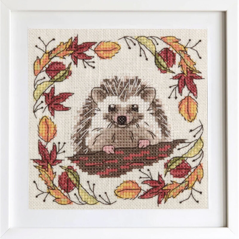 A framed finish of the Woodland Hedgehog project. 