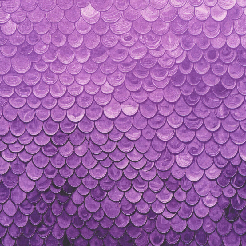An orchid-purple fabric featuring layered scallops. 