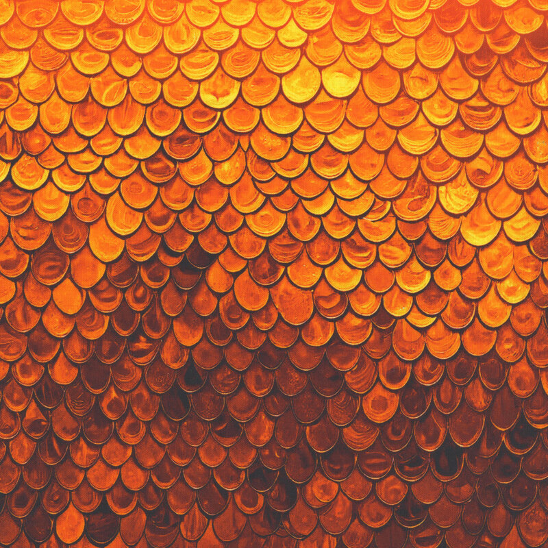 A bright orange fabric featuring layered scallops. 