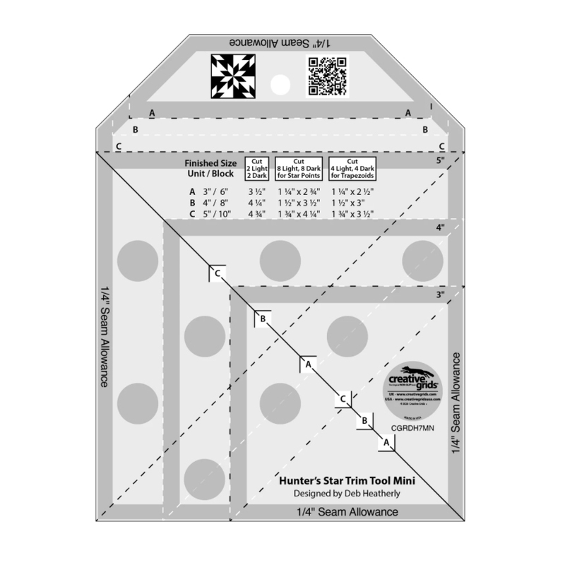 Hunter Star Creative Grids Mini template for making the Hunter Star quilt block. Acrylic template with markings