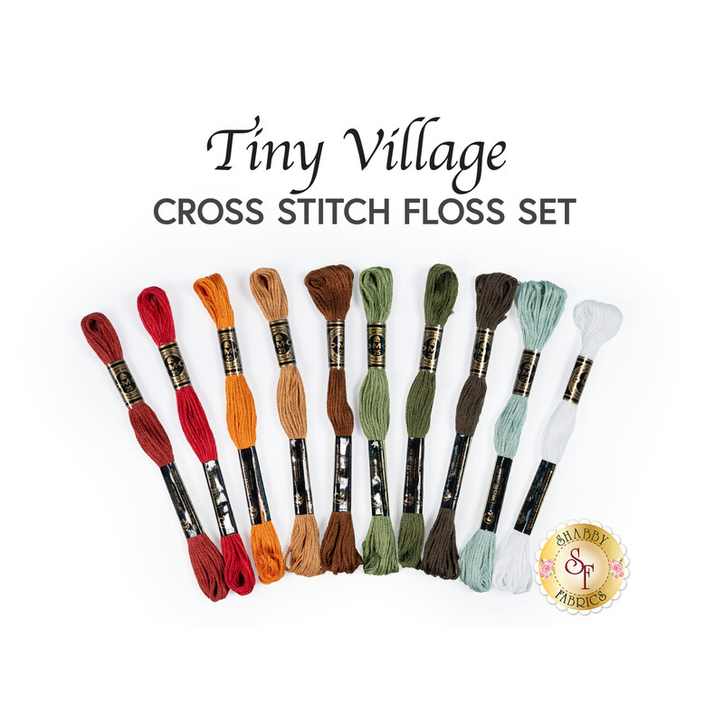 10 skeins of embroidery floss, isolated on a white background. 