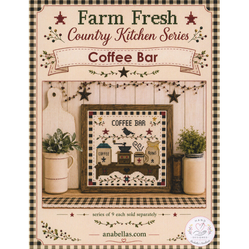 Farm Fresh Country Kitchen Series “Coffee Bar” wall décor cross stitch pattern with rustic farmhouse styling.