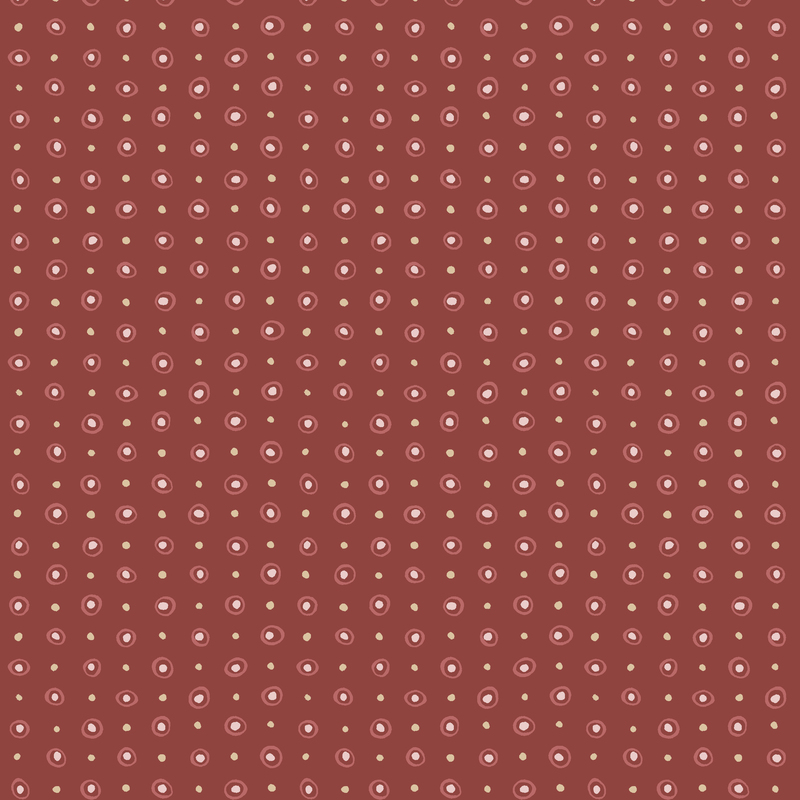 Tuscan red fabric with a simple yet refined pattern of natural dots and circles.