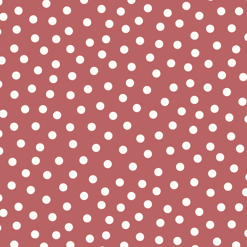 Dark, dusty rose fabric with a scattered design of large, white dots.