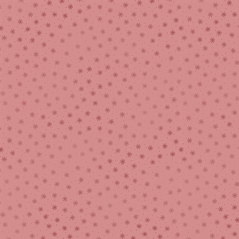 Dusty rose fabric with a scattered design of stylized stars and small dots.