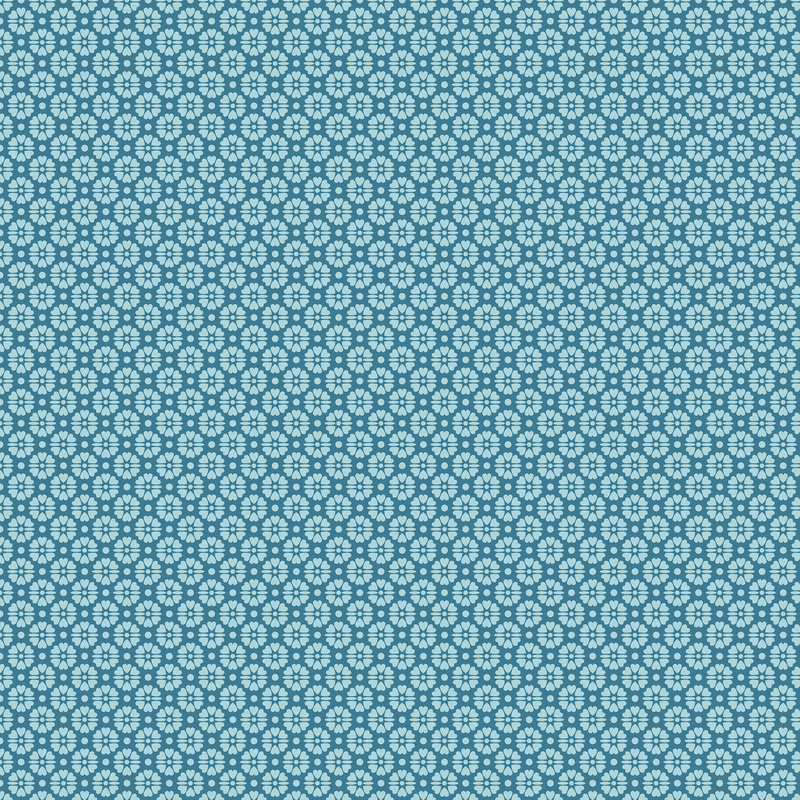 Dark cerulean blue fabric with a packed, staggered design of tonal florals made out of small hearts, separated by tonal dots.