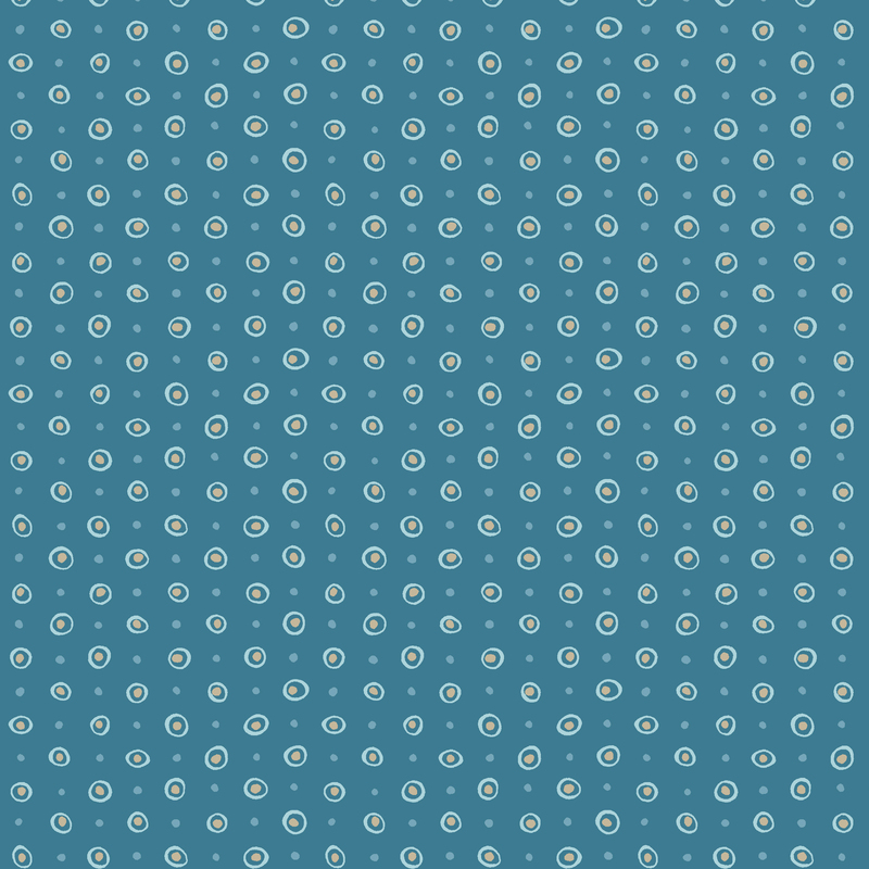 Dark cerulean blue fabric with a simple pattern of natural dots and circles.