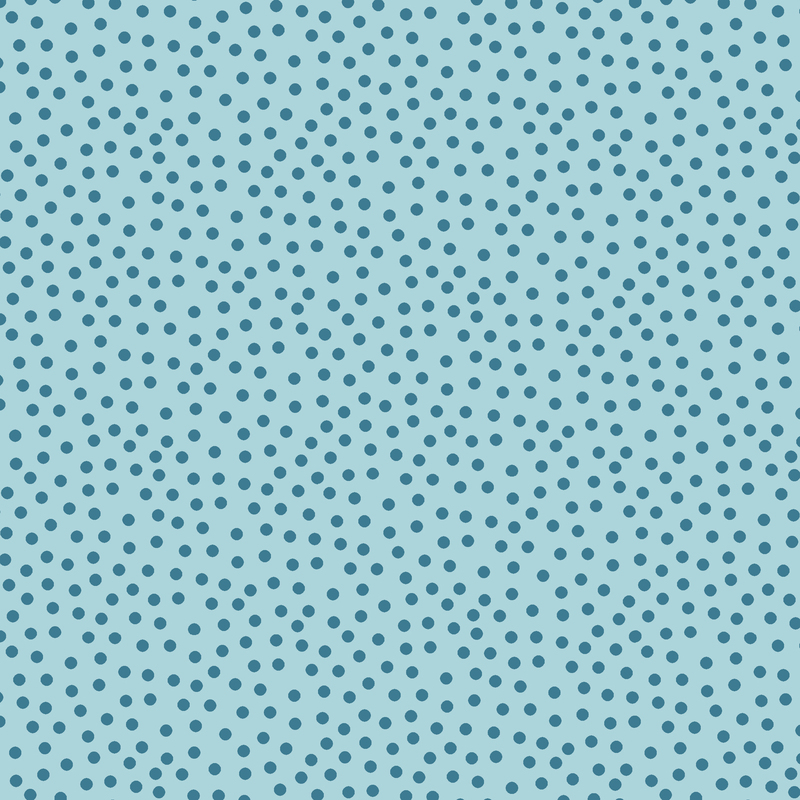 Light aqua fabric with a scattered design of dark teal dots.