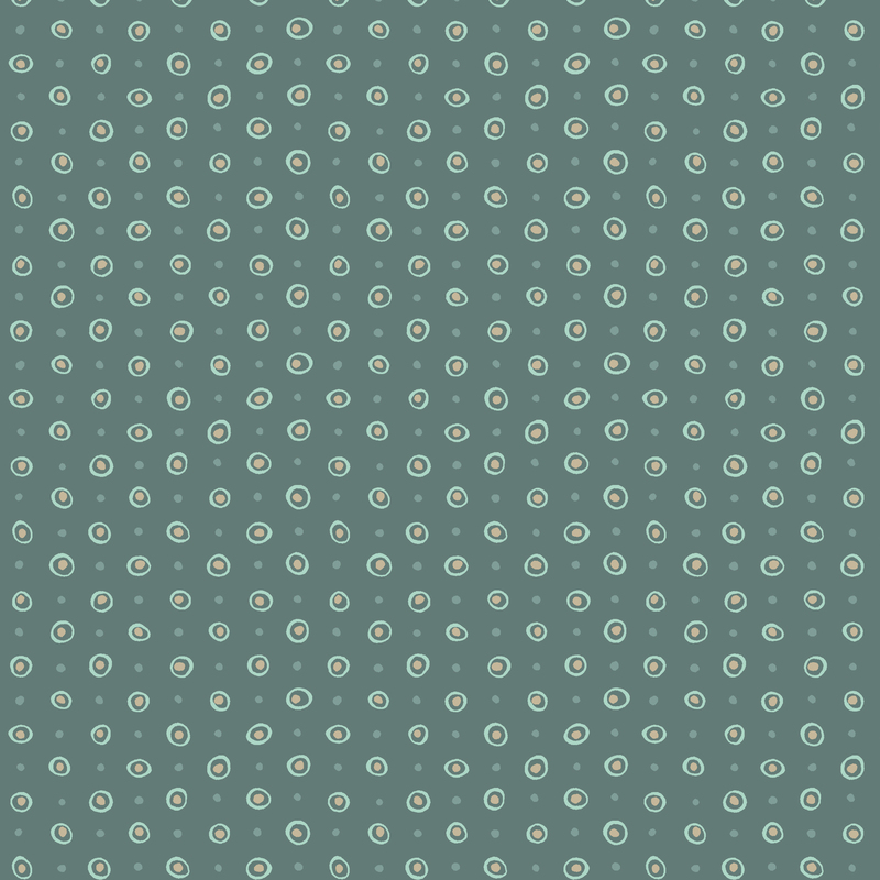 Muted juniper green fabric with a simple yet refined pattern of natural dots and circles.