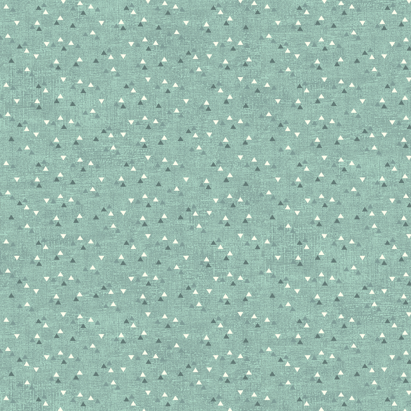 Textured, faded aqua-mint fabric with white and muted teal-green flipped triangles.
