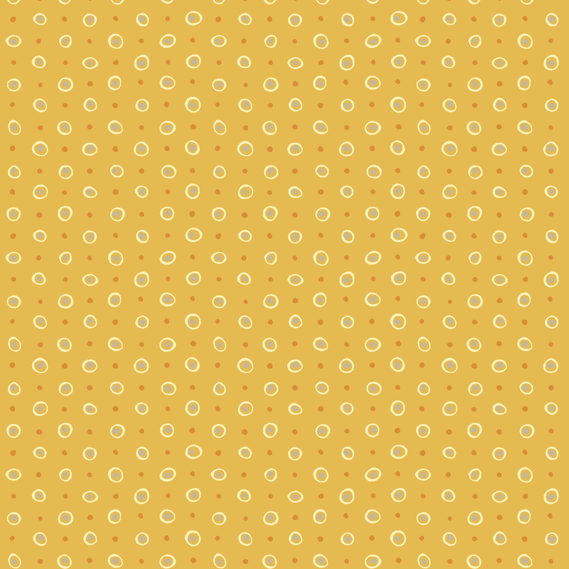 Dandelion yellow fabric with a simple yet refined pattern of natural dots and circles.