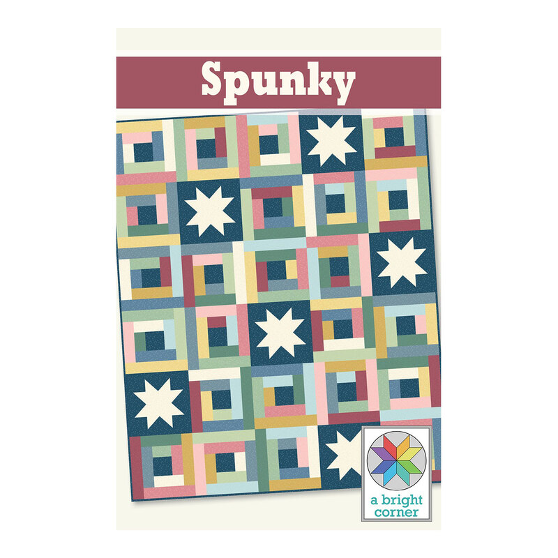 "Spunky" quilt pattern showing a log cabin block pattern with spread out blocks of sawtooth saws.