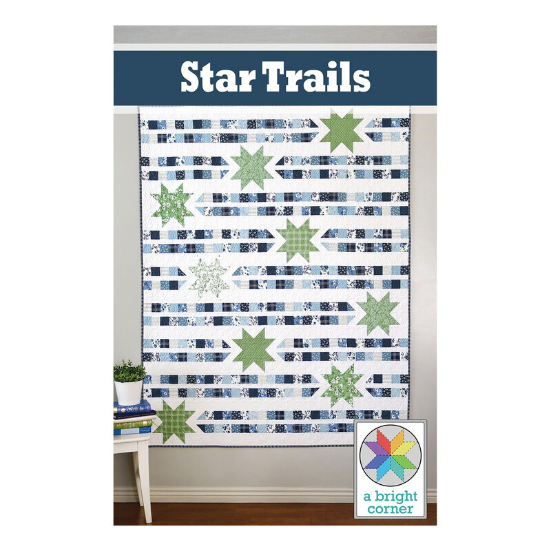 Star Trails quilt pattern showing a scattered design of sawtooth stars on top of a repeating double strip line pattern.