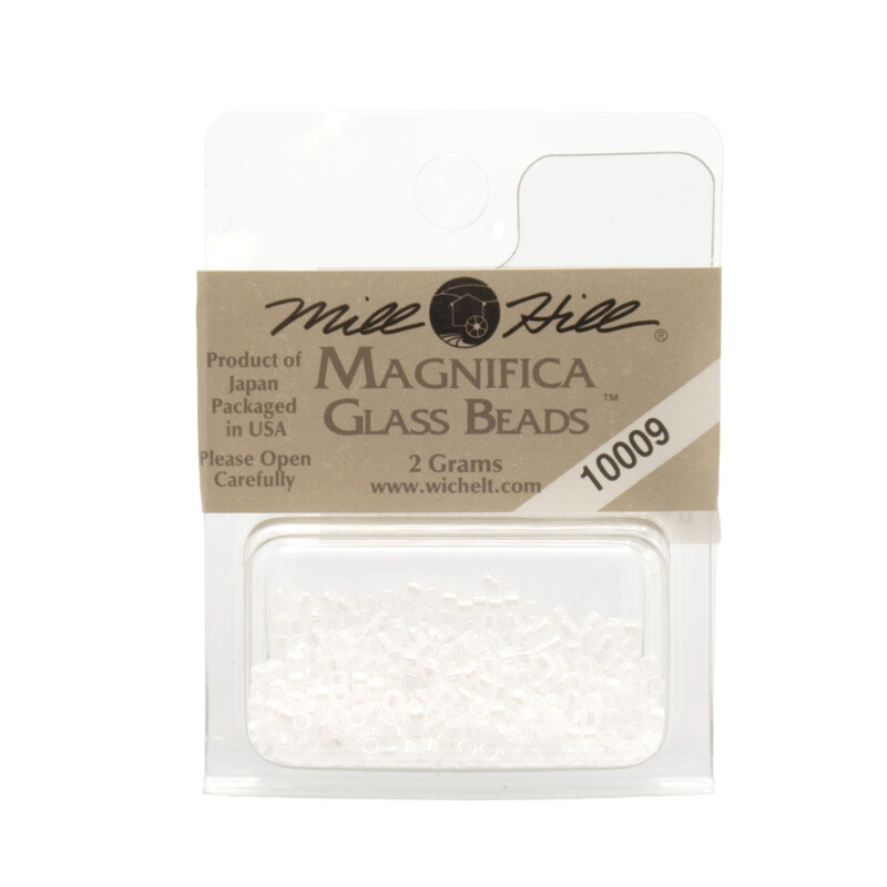 A package of Mill Hill Magnifica Glass Seed Beads in the color white. 