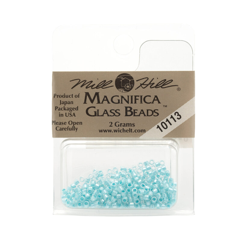 A package of Mill Hill Magnifica Glass Seed Beads in the color Aqua. 