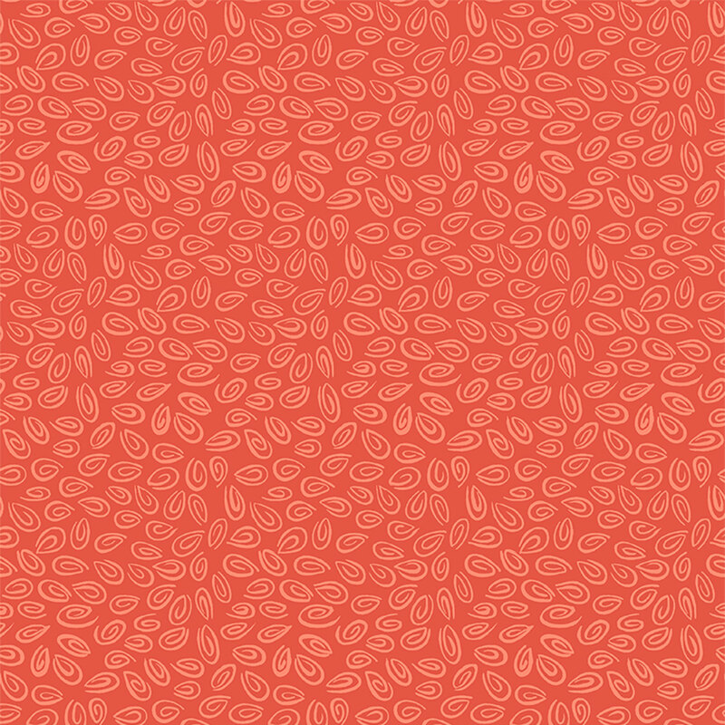 Rusty orange fabric with densely scattered coral-orange swirls.