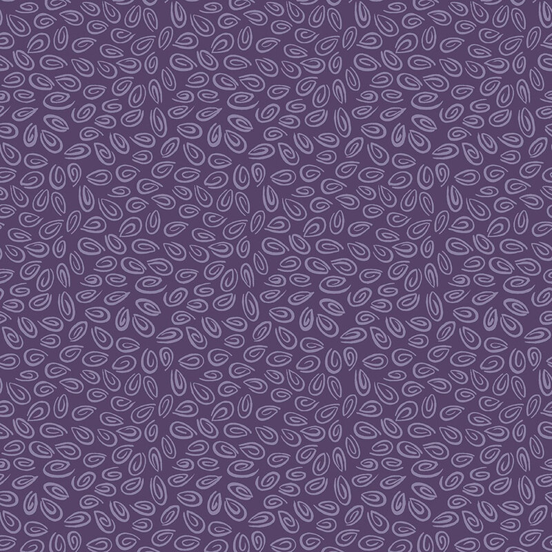 Aubergine fabric with densely scattered, wisteria purple swirls.