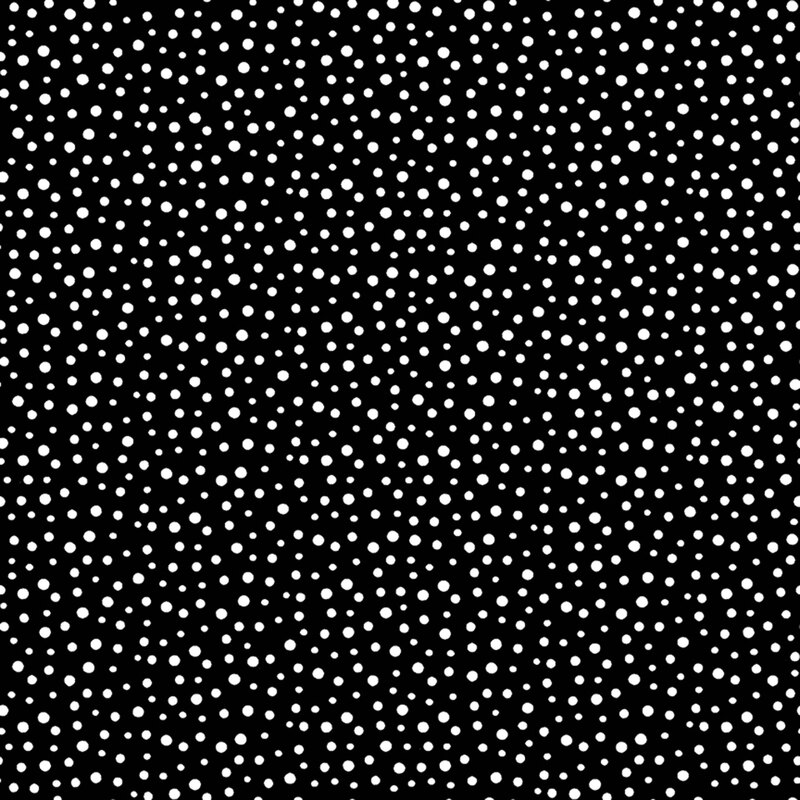 Onyx black fabric with a scattered pattern of white dots.