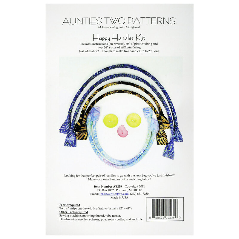 Front cover of the Happy Handles Kits by Aunties Two featuring finished handle examples