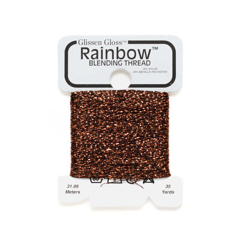 Iridescent dark copper Glissen Gloss Rainbow blending thread spool on white background.