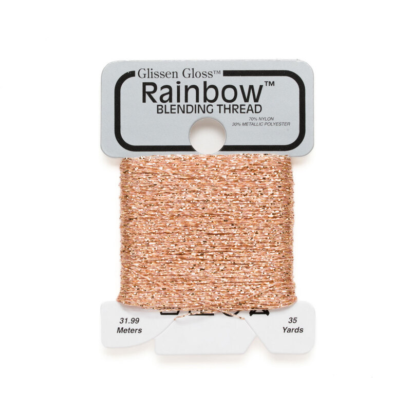 Iridescent light copper Glissen Gloss Rainbow blending thread spool on white background.
