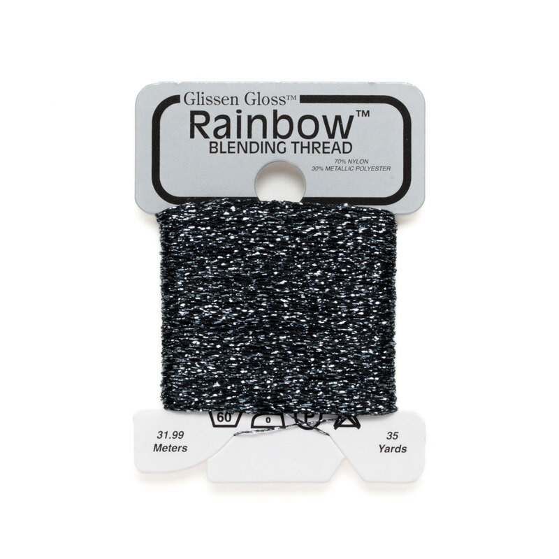 Iridescent charcoal gray Glissen Gloss Rainbow blending thread spool on white background.