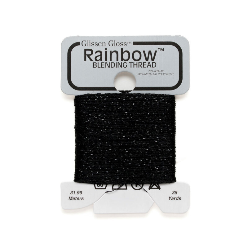 Iridescent pitch black Glissen Gloss Rainbow blending thread spool on white background.
