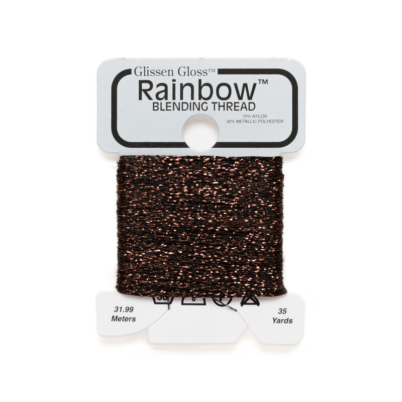 Iridescent espresso brown Glissen Gloss Rainbow blending thread spool on white background.