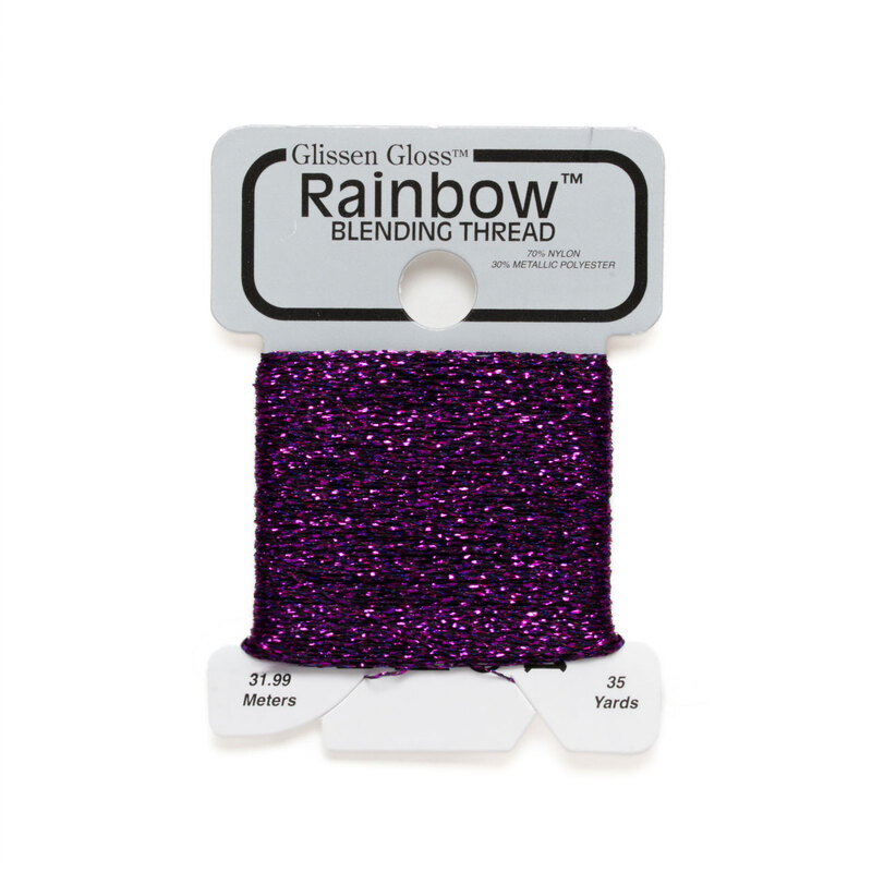 Iridescent dark purple Glissen Gloss Rainbow blending thread spool on white background.