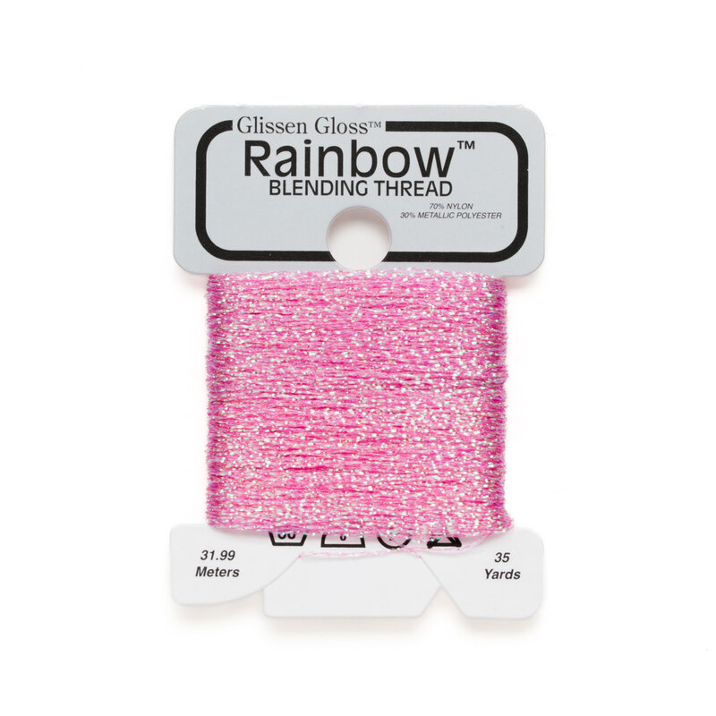Iridescent bubblegum pink Glissen Gloss Rainbow blending thread spool on white background.?