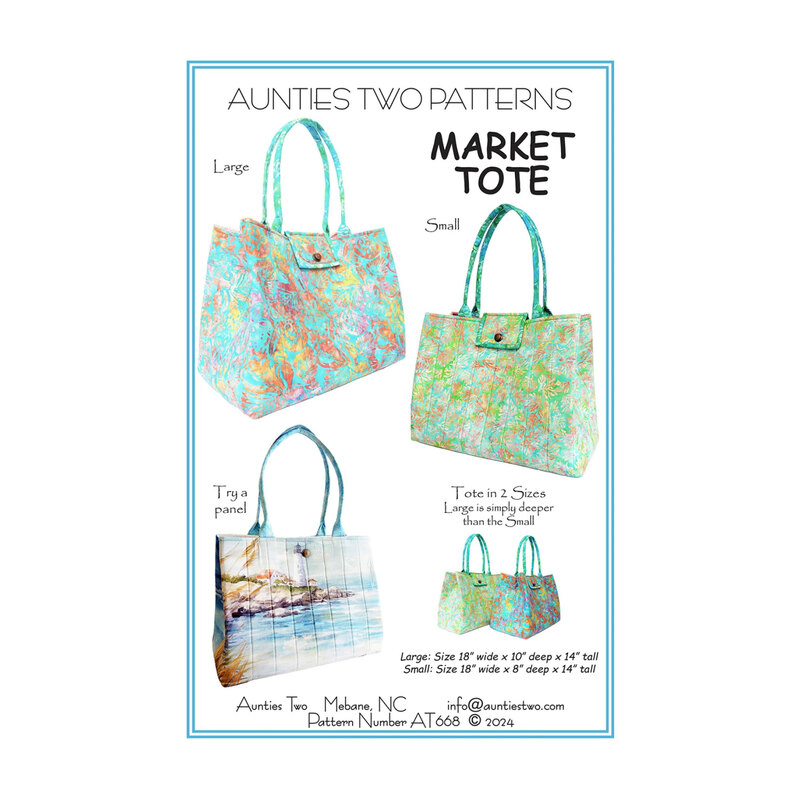 Front of pattern featuring completed project in three different styles.