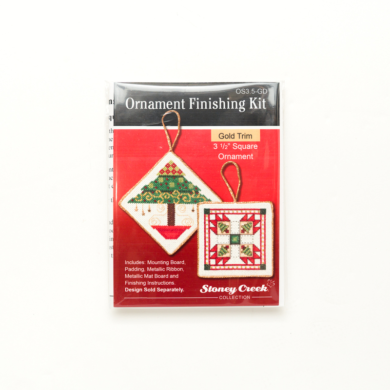 Gold Square Ornament Finishing Kit package isolated on a white background.